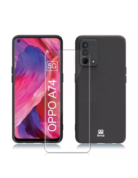 Oppo A74 Coque Liquid Silicone + Verre Trempé 9H - Noir | Ibroz