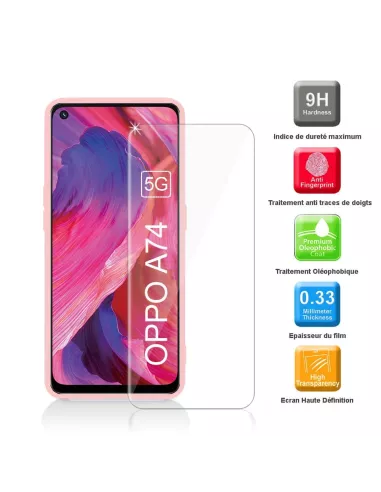 Oppo A74 Liquid Silicone Case + 9H Tempered Glass - Pink | Ibroz