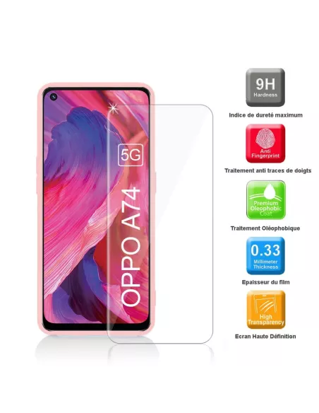 Oppo A74 Liquid Silicone Case + 9H Tempered Glass - Pink | Ibroz