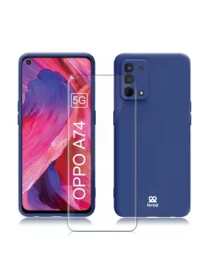Oppo A74 Liquid Silicone Case + 9H Tempered Glass - Cosmos Blue | Ibroz