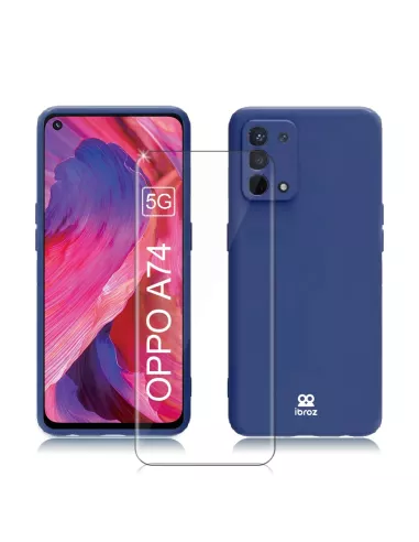 Oppo A74 Coque Liquid Silicone + Verre Trempé 9H - Bleu Cosmos | Ibroz