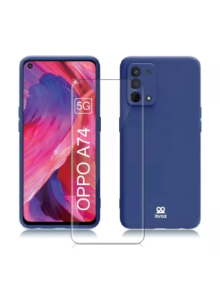 Oppo A74 Liquid Silicone Case + 9H Tempered Glass - Cosmos Blue | Ibroz