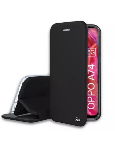 Oppo A74 Folio Clam Leather Case + Tempered Glass - Black | Ibroz