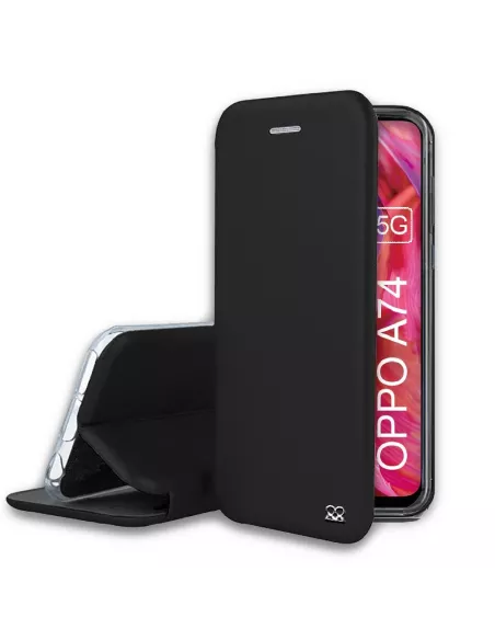 Oppo A74 Etui Cuir Folio Clam + Verre Trempé - Noir | Ibroz