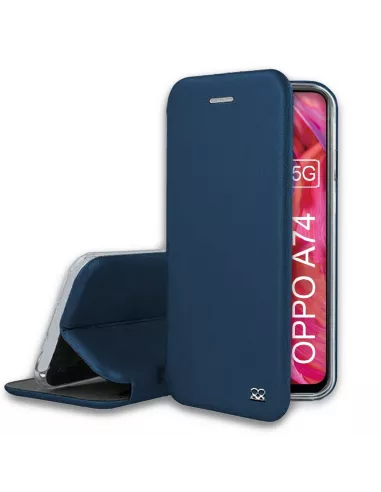 Oppo A74 Folio Clam Leather Case + Tempered Glass - Cosmos Blue | Ibroz