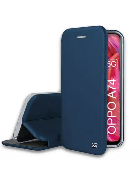Oppo A74 Folio Clam Leather Case + Tempered Glass - Cosmos Blue | Ibroz