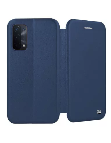 Oppo A74 Etui Cuir Folio Clam + Verre Trempé - Bleu Cosmos | Ibroz