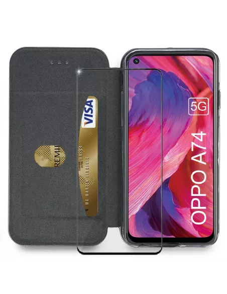 Oppo A74 Folio Clam Leather Case + Tempered Glass - Rose Gold | Ibroz