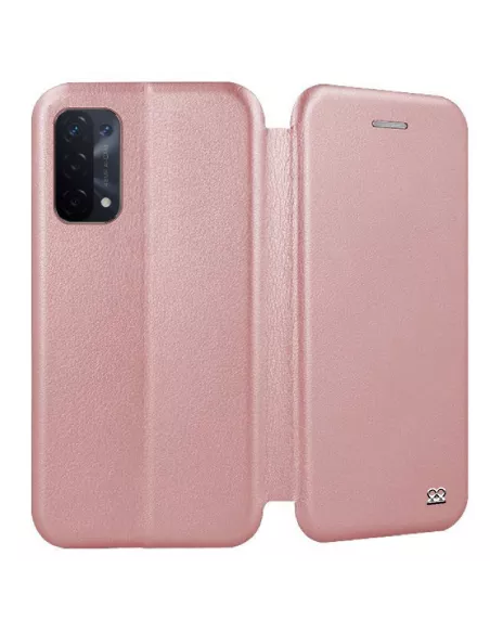 Oppo A74 Etui Cuir Folio Clam + Verre Trempé - Rose Gold | Ibroz