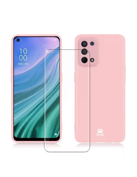 Oppo A54 Coque Liquid Silicone + Verre Trempé 9H - Rose | Ibroz