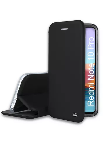 Xiaomi Redmi Note 10 Pro Folio Clam Leather Case + 9H Tempered Glass - N...