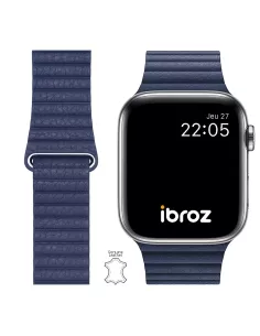 Genuine Leather Strap Apple Watch 7, 6, SE, 5, 4, 3 - Blue Mar...