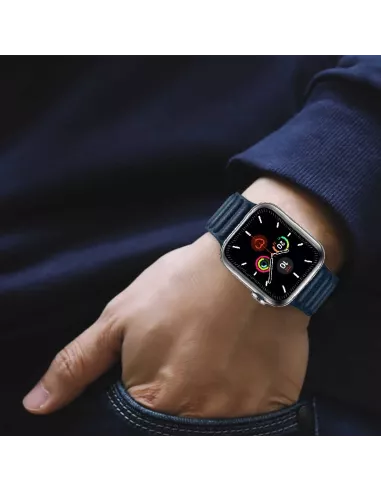 Bracelet en Cuir véritable Apple Watch 7, 6, SE, 5, 4, 3 - Bleu Mar...