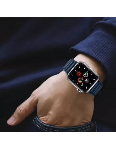 Genuine Leather Strap Apple Watch 7, 6, SE, 5, 4, 3 - Blue Mar...