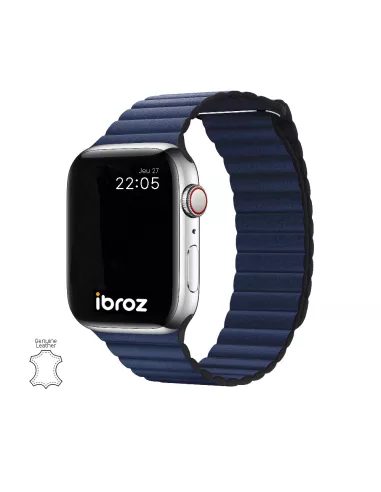 Genuine Leather Strap Apple Watch 7, 6, SE, 5, 4, 3 - Blue Mar...