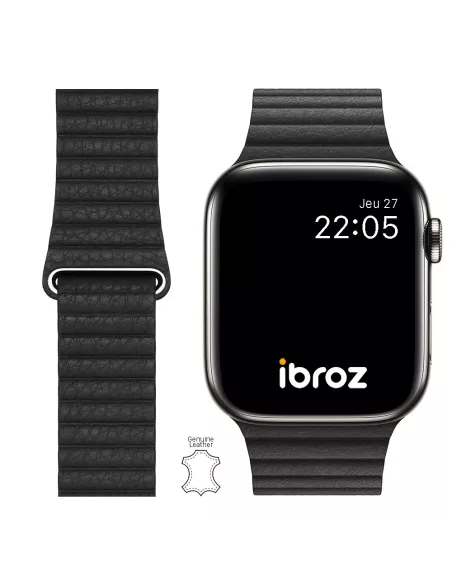 Genuine Leather Strap Apple Watch 7, 6, SE, 5, 4, 3 - Black | I...