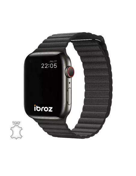Genuine Leather Strap Apple Watch 7, 6, SE, 5, 4, 3 - Black | I...